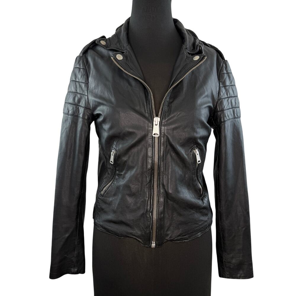 Muubaa Black Biker Jacket Lamb Leather Y2K Avant Garde Rick Owens Zip Size 6